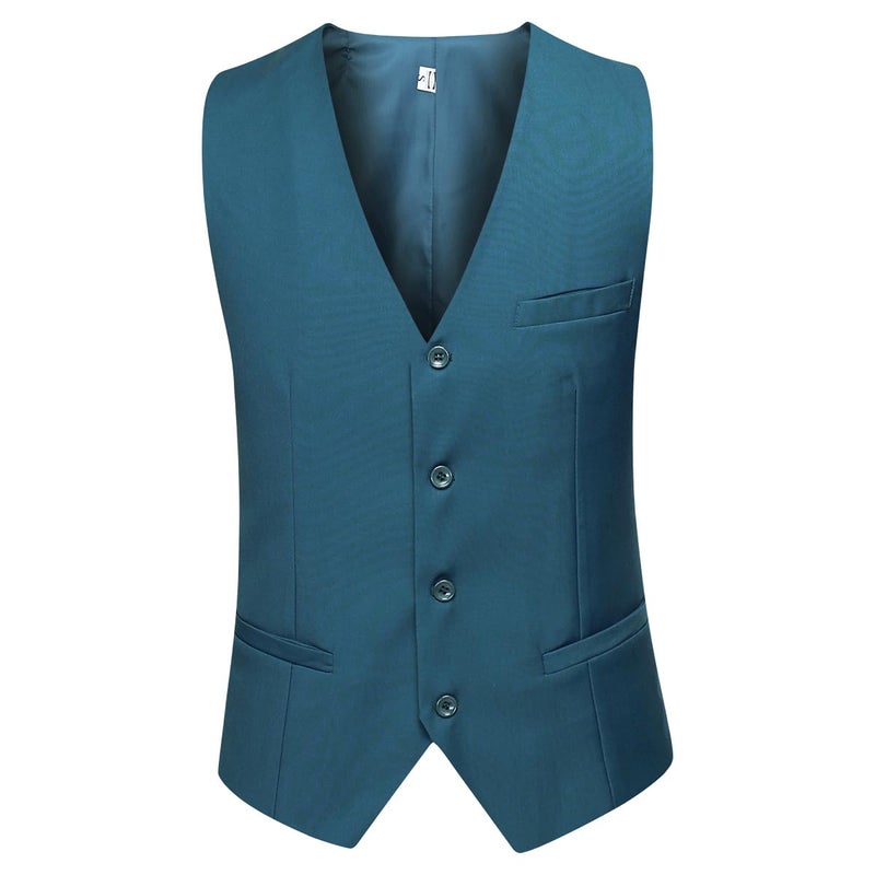 YFFUSHI Men's 3 Piece Suit Sets Slim Fit One Button Blazer with Vest & Pants, Professional Business Wedding Suits Teal Blue - Image 4